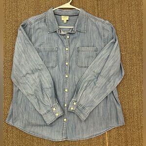 St. John's Bay Chambray Shirt Button-Up Long Sleeve Collared PXXL Blue Cotton W